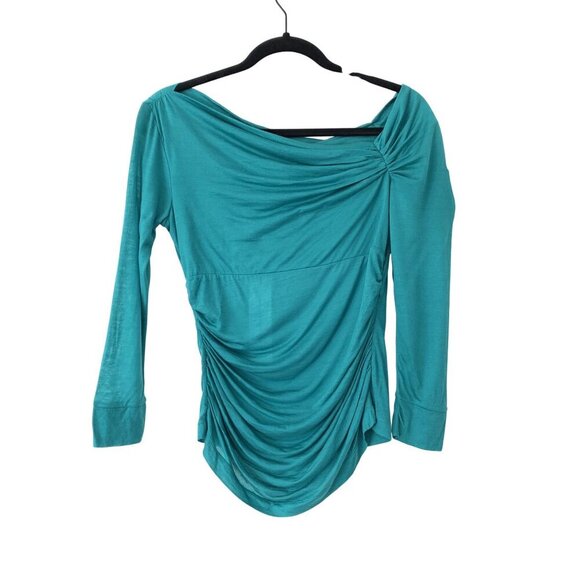 Diane Von Furstenberg Green Ruched Draped Long Sleeve Top S 100% Lyocell Stretch - Picture 8 of 8